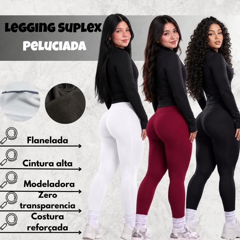 Calça Legging Feminina Térmica Peluciada Flanelada Suplex Premium Modeladora Zero Transparência