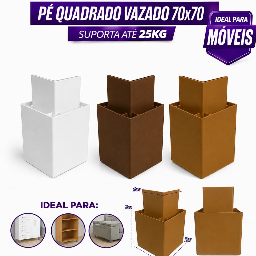 Kit 4/8/12 Pé Para Guarda Roupa Racks Armário Pezinho Quadrado p/ Móveis Plástico Reforçado