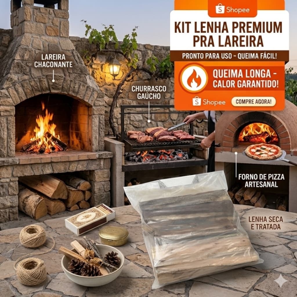 Lenha Seca para Lareira Churrasco Forno Pizza Pronto para Uso Eucalipto - 8KG