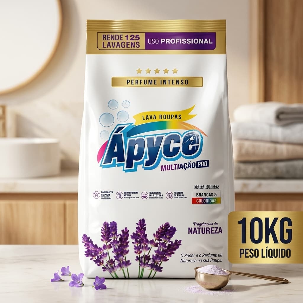 Sabão em Pó 10kg Lava Roupas Brancas e Coloridas Perfumado Apyce