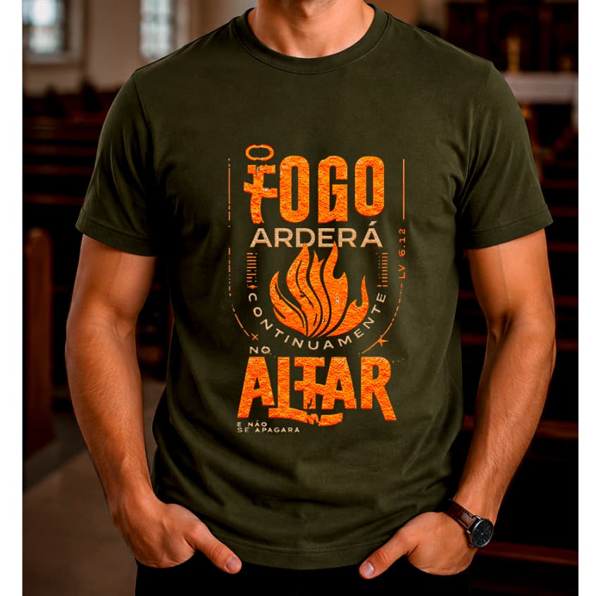 Camiseta Congresso Jovem O Fogo Arderá e Nunca se Apagará 100% Algodão Unissex Camisa Gospel Igreja