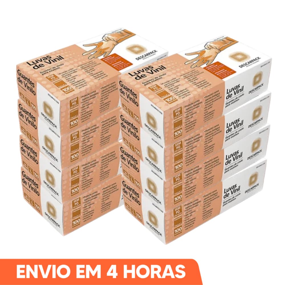 Luva de Procedimento Vinil Transparente Sem Pó 500un Selo Anvisa Descarpack