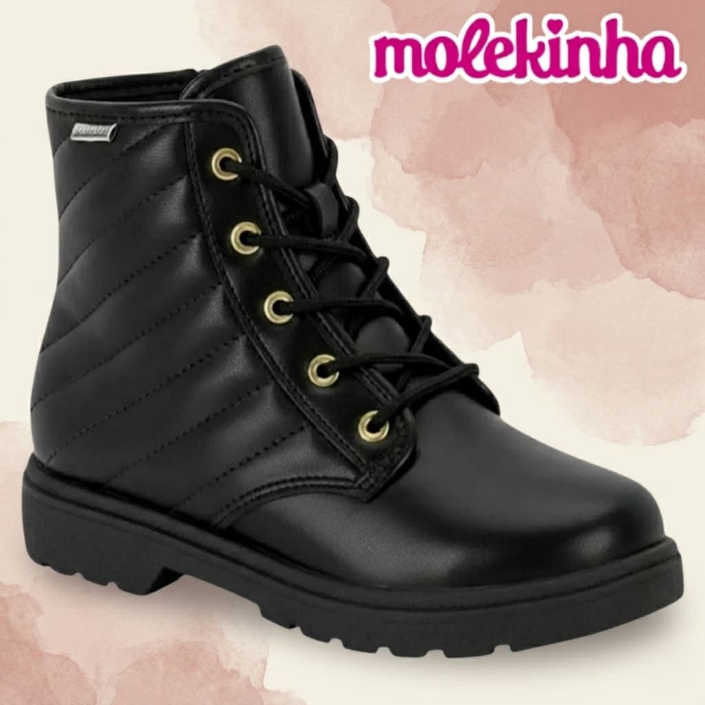 Bota Infantil Molekinha Coturno Conforto Menina Preta Escolar | Lançamento Original Molekinha !