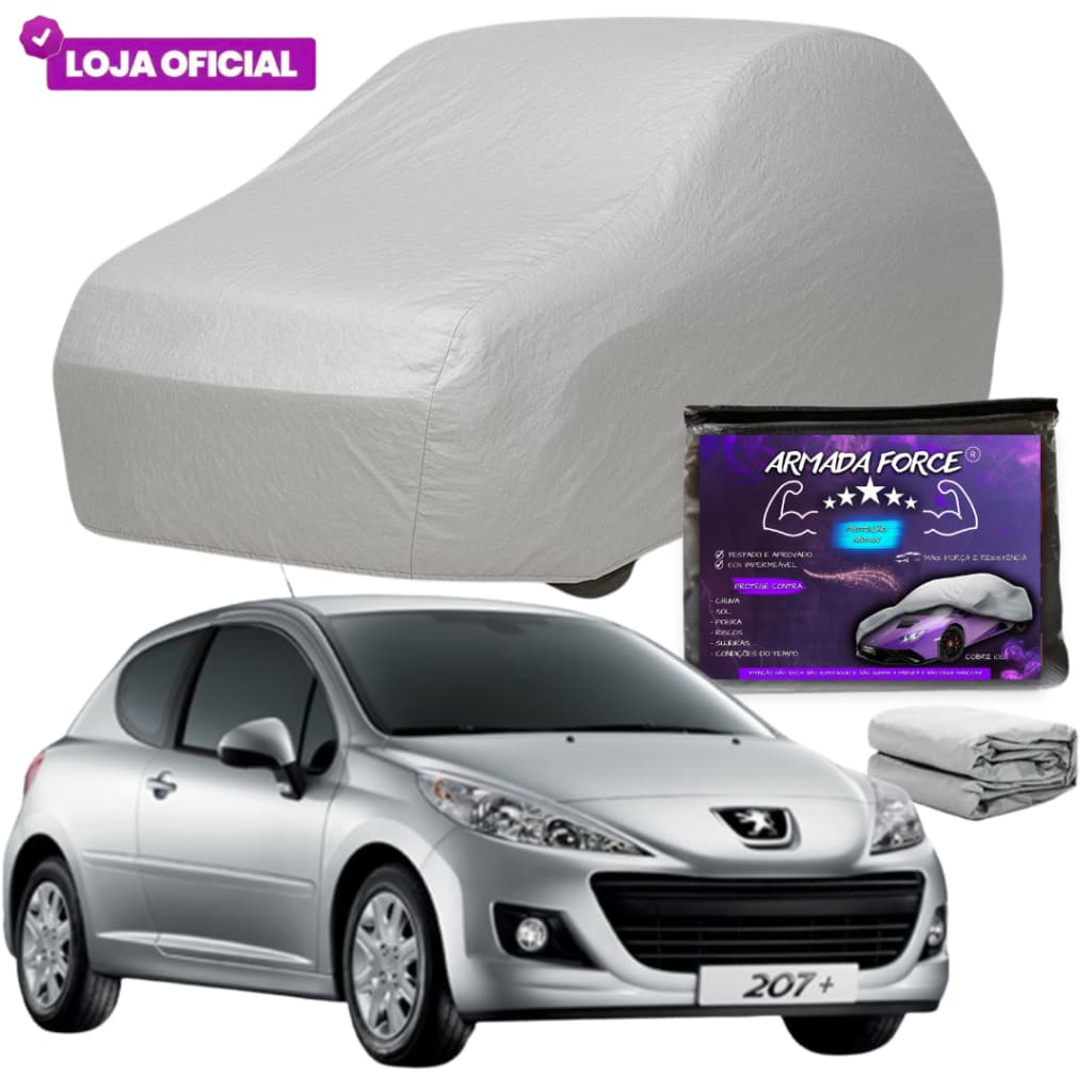 Capa Cobrir Peugeot 207 Hatch ARMADA FORCE S/Forro Impermeável 100% Protege Sol Chuva Poeira Anti-UV
