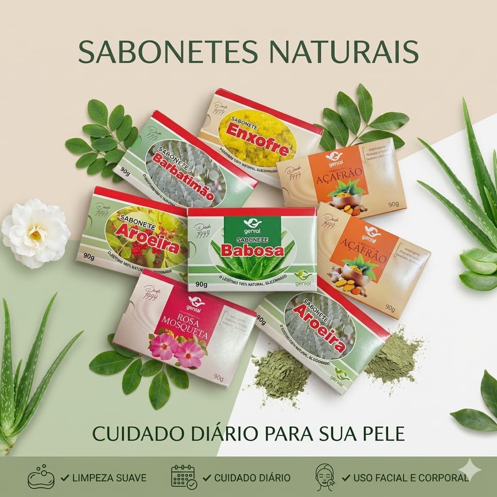 Sabonete Natural Barra Facial e Corporal | Enxofre Babosa Rosa Mosqueta e Mais