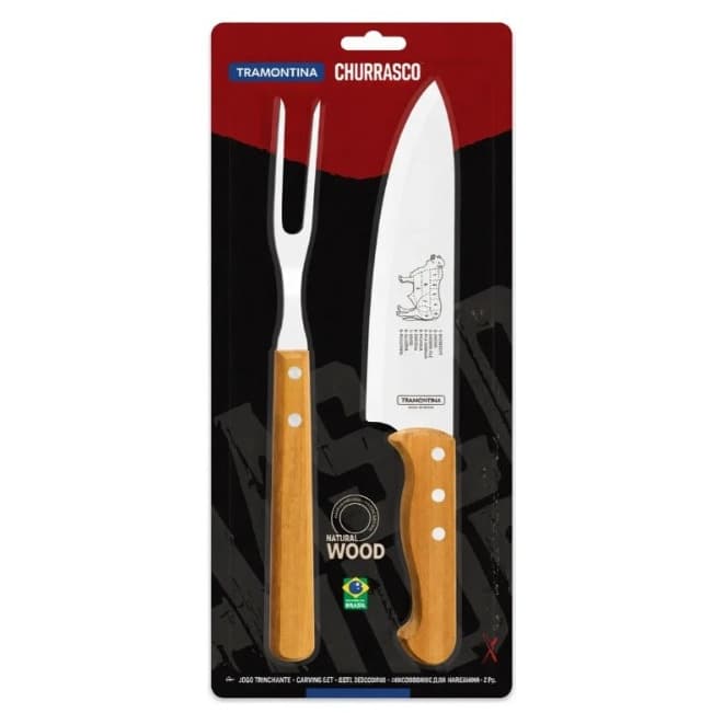 Kit Churrasco Tramontina Inox Faca Garfo 2 Peças Madeira