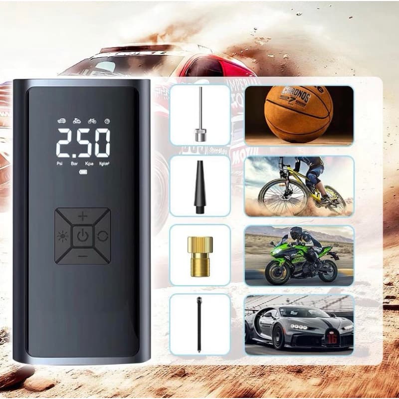 Compressor De Ar Portátil Recarregável Calibrador Digital Sem Fio Para Carro Moto Bike E Bolas - Envio Imediato