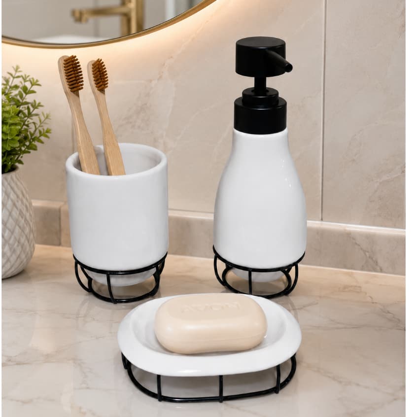 KIT DE BANHEIRO CERÂMICA LUXO 3 PEÇAS