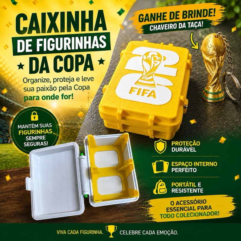 Caixinha Porta Figurinhas Copa FIFA em PLA + Chaveiro Taça de Brinde | Organizador Impresso em 3D
