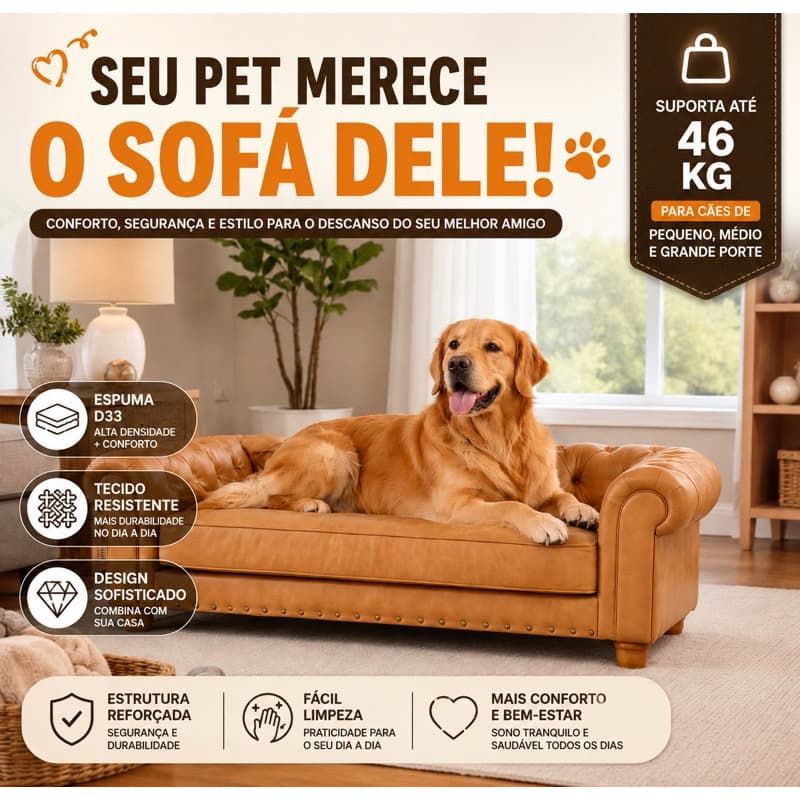 Sofá Pet Premium 70x60 para Cachorro até 46kg | Cama Pet Luxo Espuma D33