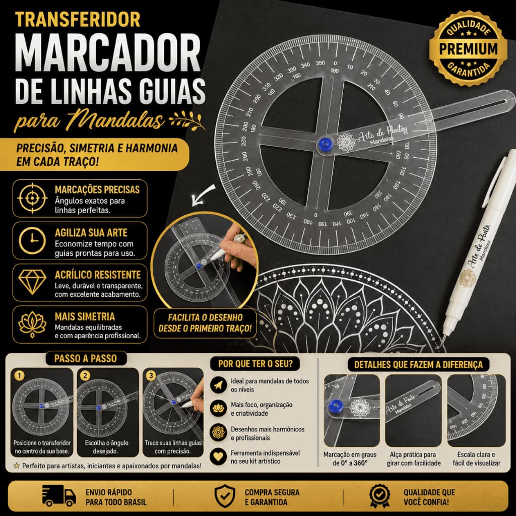Transferidor Marcador de Linhas Guias para Mandalas – Precisão e Criatividade em Cada Traço!