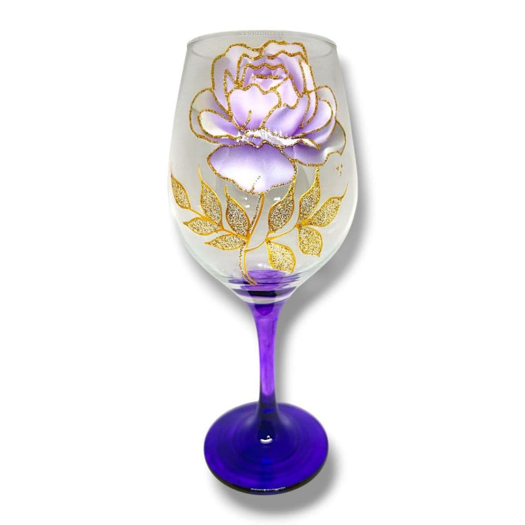 Taça Flor Roxa e Dourada Pomba Gira Fundo Roxo - Vidro 385ml Umbanda Quimbanda Altar Oferenda
