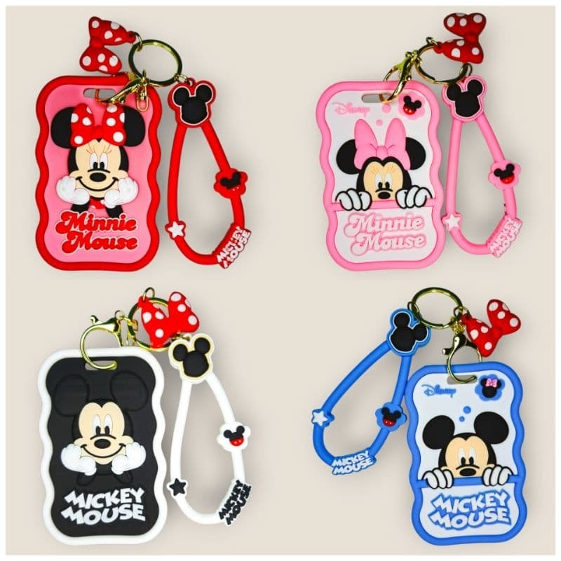 Porta Crachá | bilhete único toppass Disney Mickey Minnie Porta Cartão Silicone Kawaii Com Chaveiro