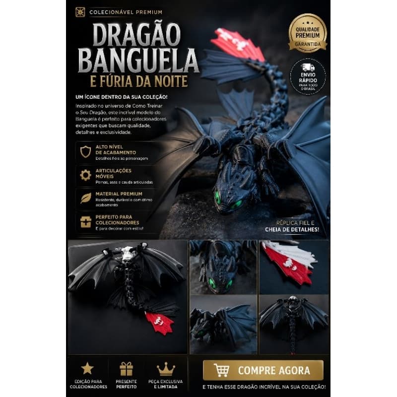 Boneco Dragão banguela e fúria da noite articulado, geek premium, decoração, colecionável, presente, qualidade.