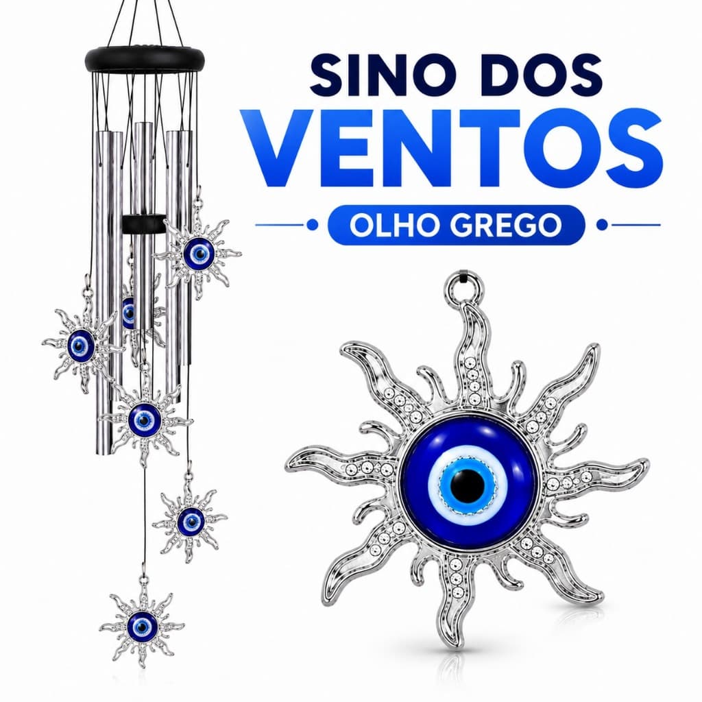 Sino dos Ventos Olho Grego Sol Proteção Espiritual 65cm