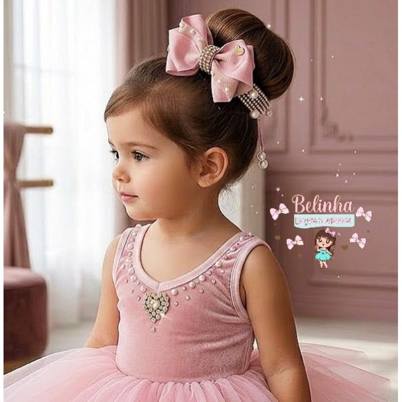 Porta Coque Luxo Rosa Claro com Strass e Pérolas Infantil Feminino Acessório para Cabelo Ballet Festa