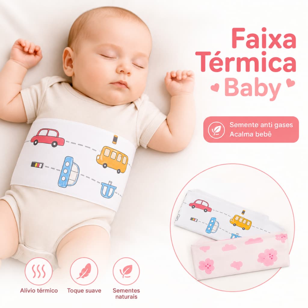 Faixa Térmica Abdominal Bebe Maternidade Anti-cólica Com Ervas e Sementes 70cm X 9cm