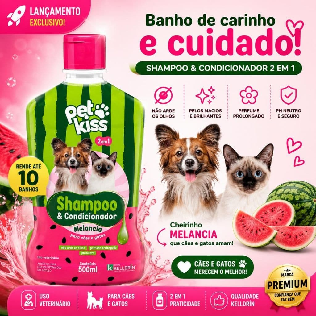 Novo Shampoo E Condicionador Melancia 2 Em 1 Kelldrin 500ml