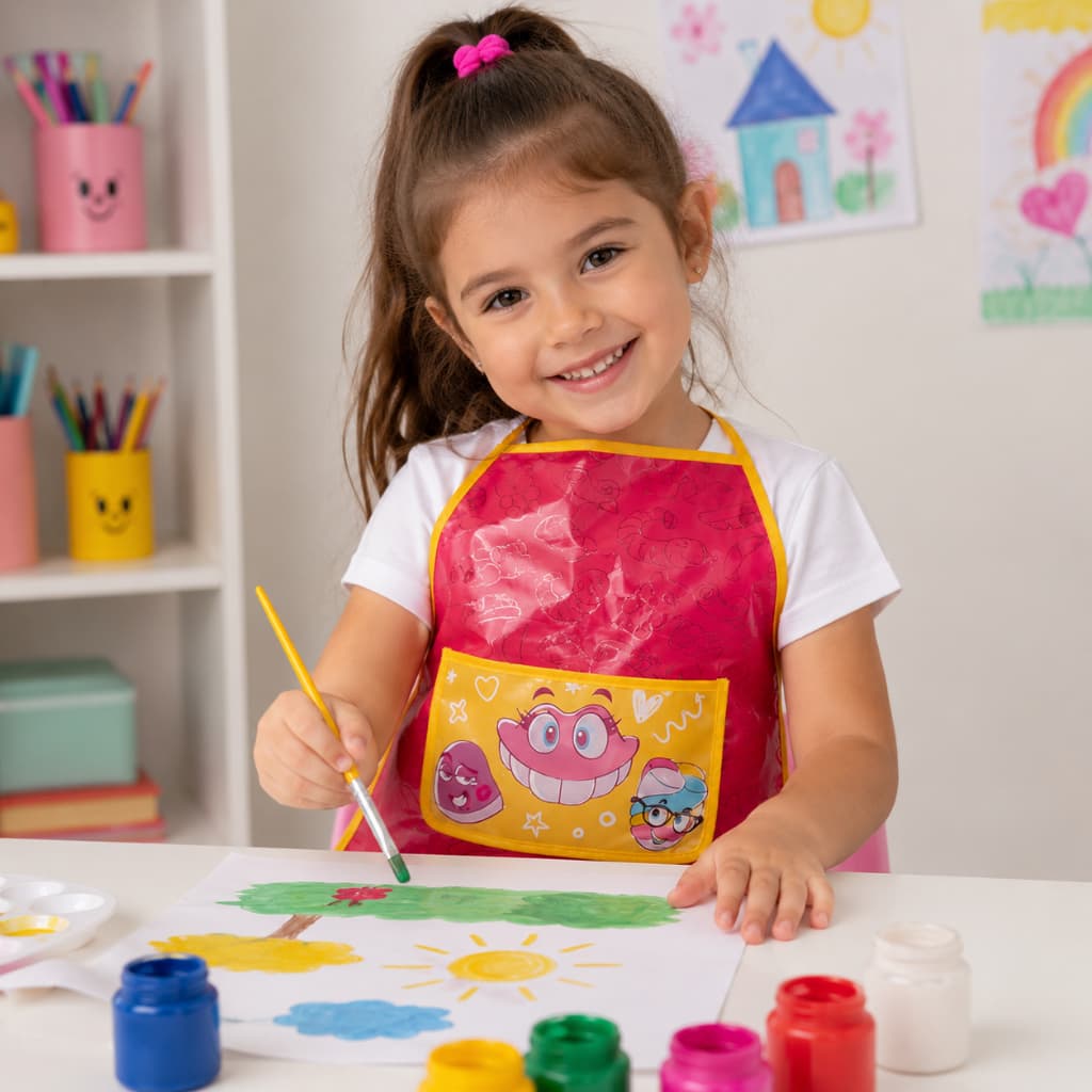Avental Pintura Infantil Artes Escolar Fini Impermeável com Bolso