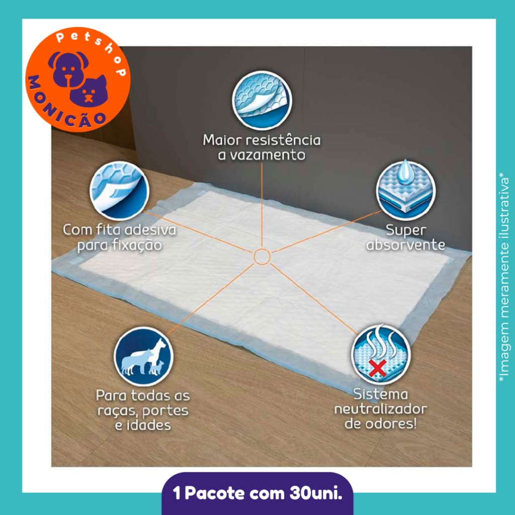 Tapete Higiênico Mr Dry Big 30 Unidades - 80x60 cm com Absorção e Secagem Rápida