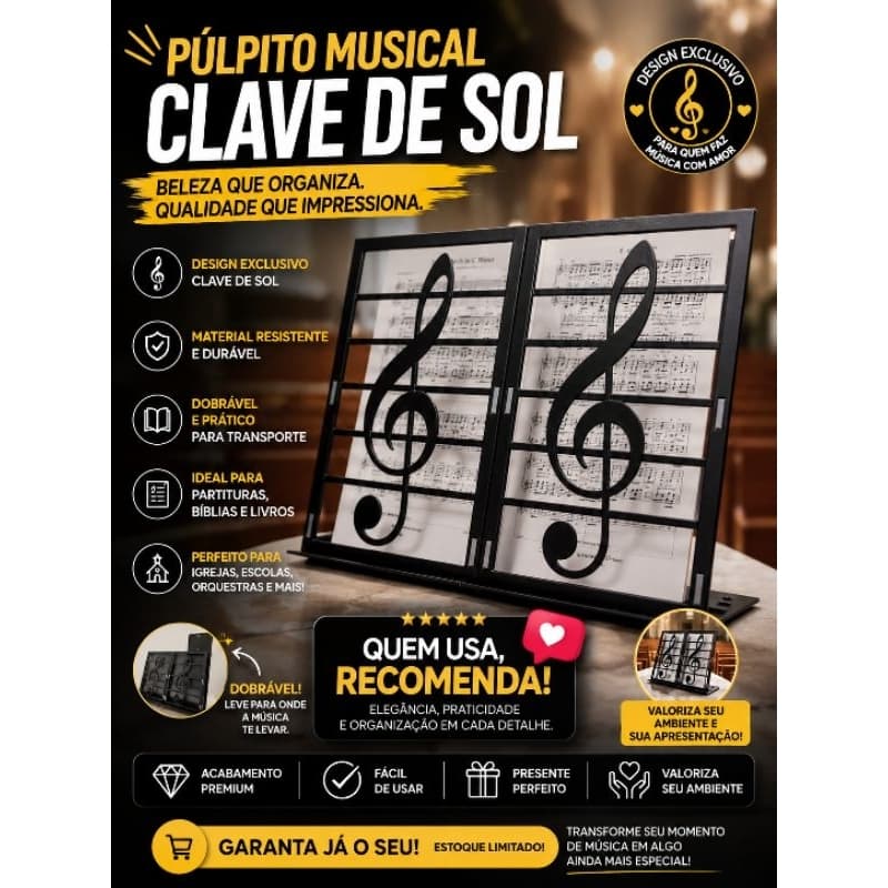 SUPORTE/PÚLPITO DE NOTAS MUSICAIS CLAVE DE SOL