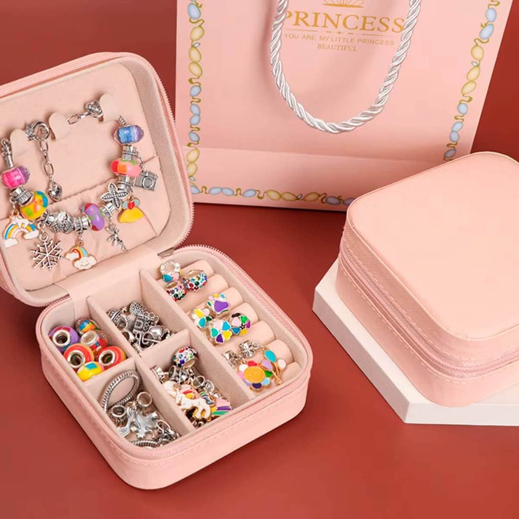 Kit Pulseira Infantil de Bijuterias com Miçangas e Berloques Coloridos - 66 Peças para Montar, Ajustável, Presente Criat