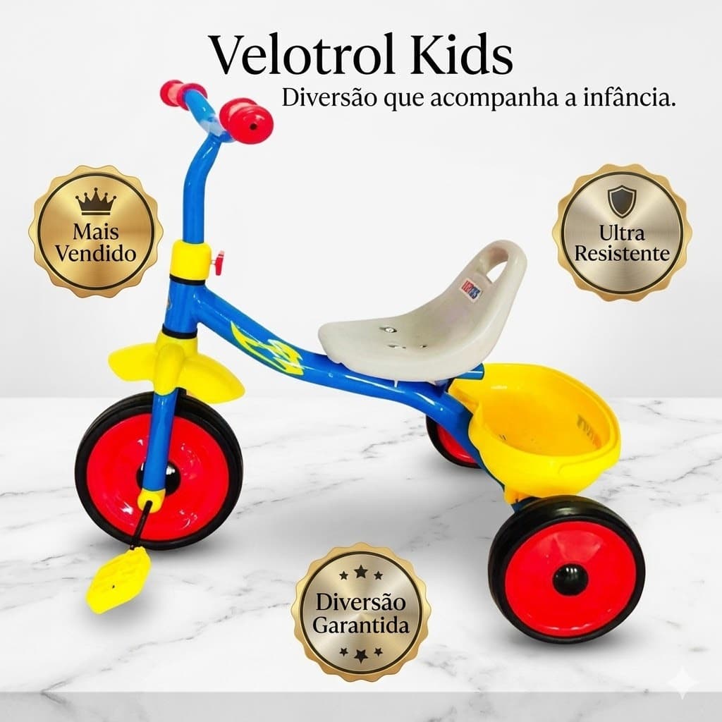 Triciclo Infantil Azul Veiculo Seguro Confortavel Divertido Resistente Educativo Velotrol Kids