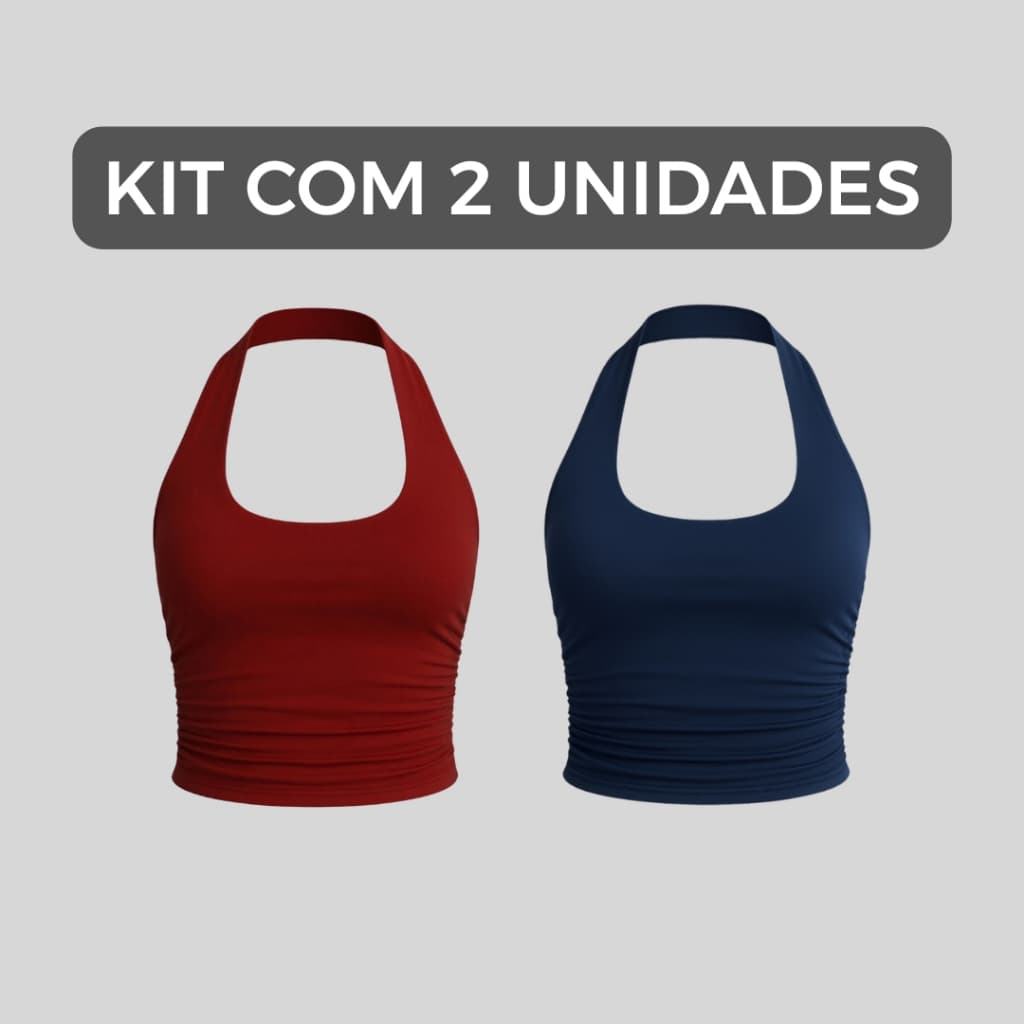 Kit 2 Cropped Feminino Frente Única Franzido Suplex Ajustado ao Corpo Costas Nua Blusa Cropped Moda Feminina Academia