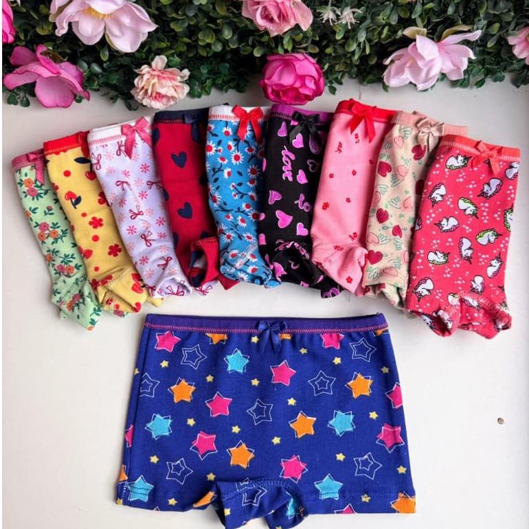 Kit 5 Calcinhas Infantil Feminina Box Menina Algodão Confortável Estampada Sortidas