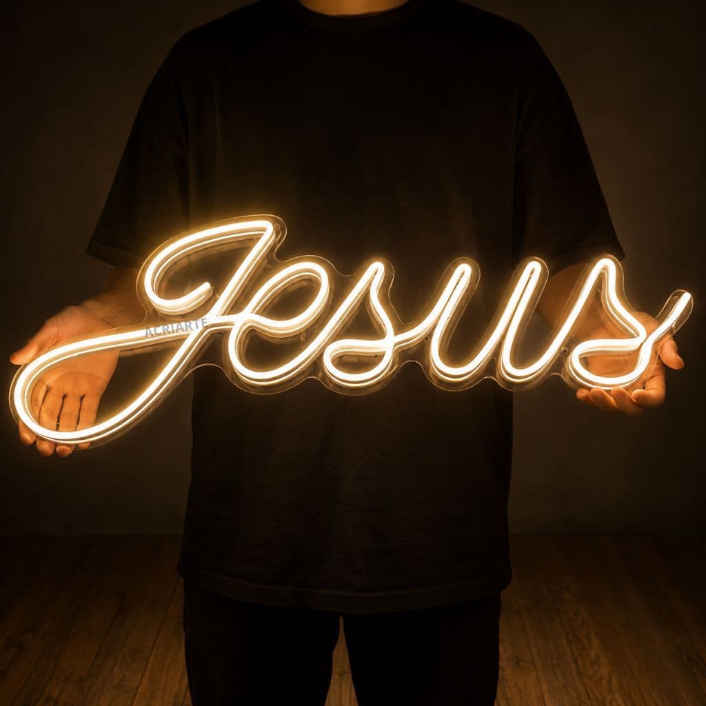 Painel de LED “JESUS” em Acrílico, Decoração para Batizados, Igrejas