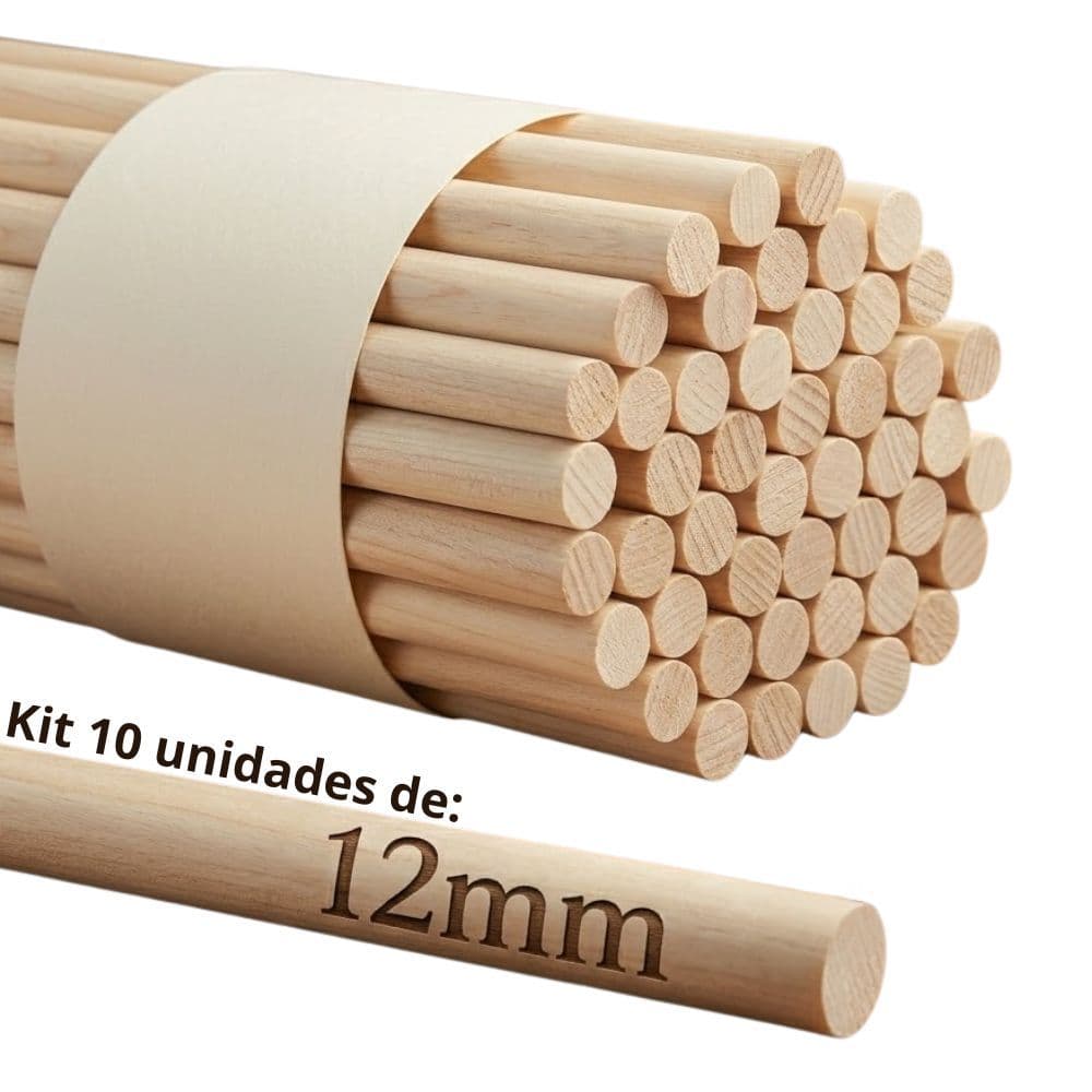 Kit 10 Varetas Madeira Pinus 12mm Poleiro Cavilha Bastão Para Artesanato Macramê Banner