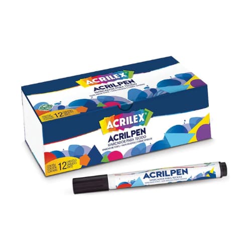 Kit c/12 Canetas para Tecido Acrilpen Preto - Acrilex