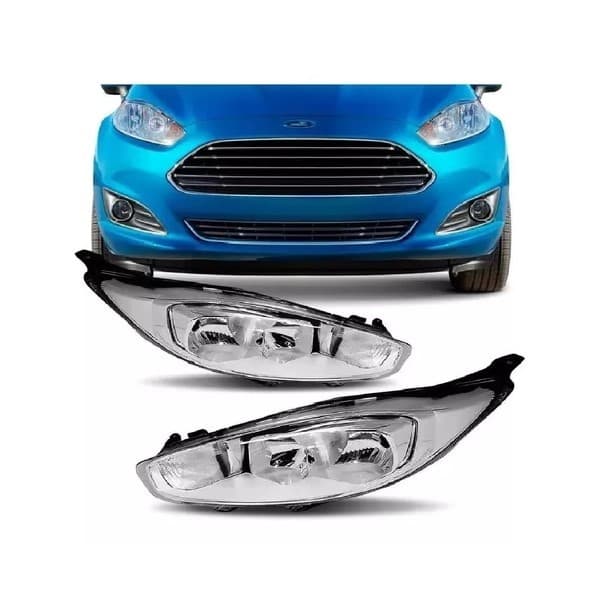 Par Farol Principal New Fiesta Hatch Sedan 2013 a 2017 Máscara Cromada (LD+LE) - Marca RF