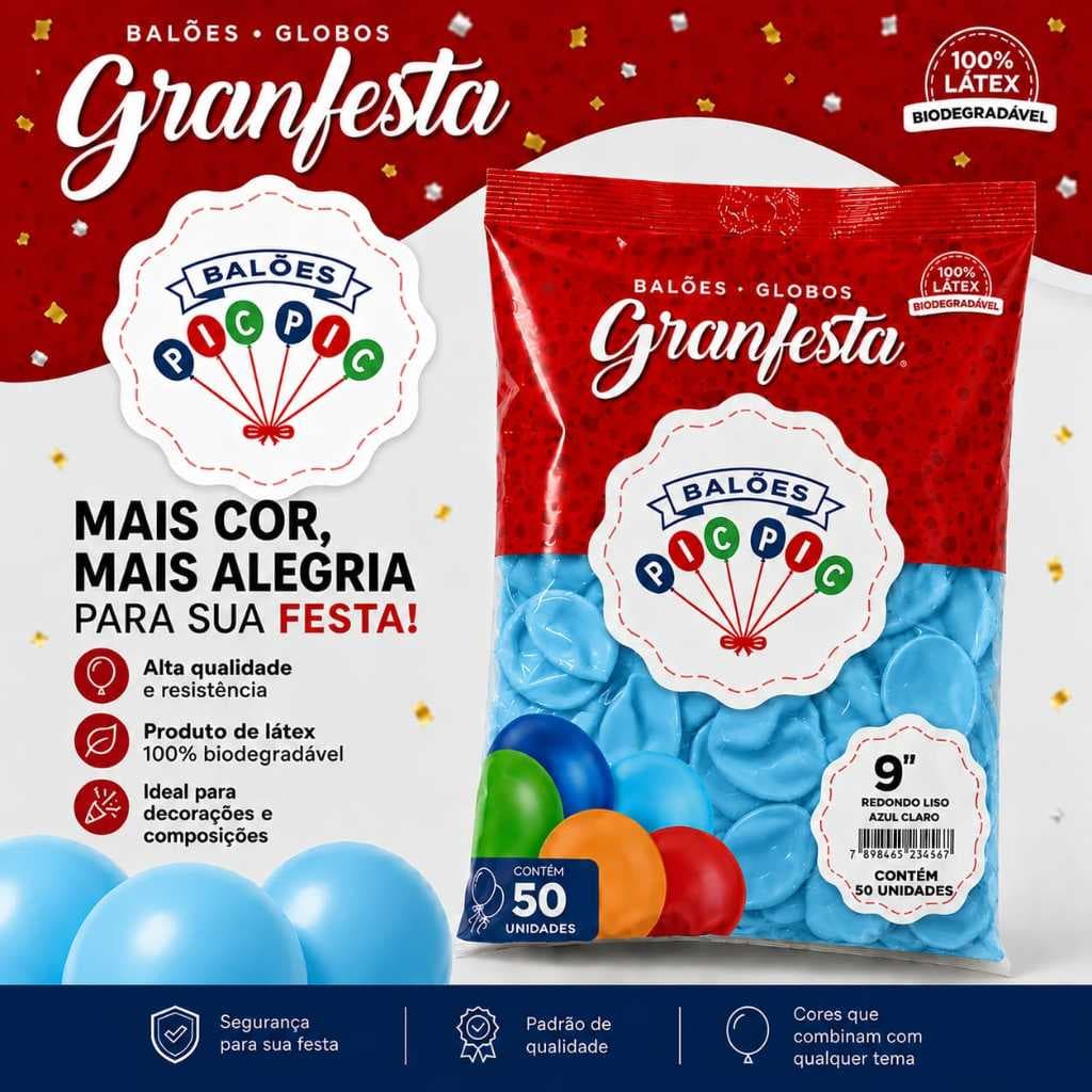 BALÃO AZUL CLARO 9´´ POLEGADAS PIC PIC - BEXIGA DE LÁTEX IDEAL PARA SEU EVENTO