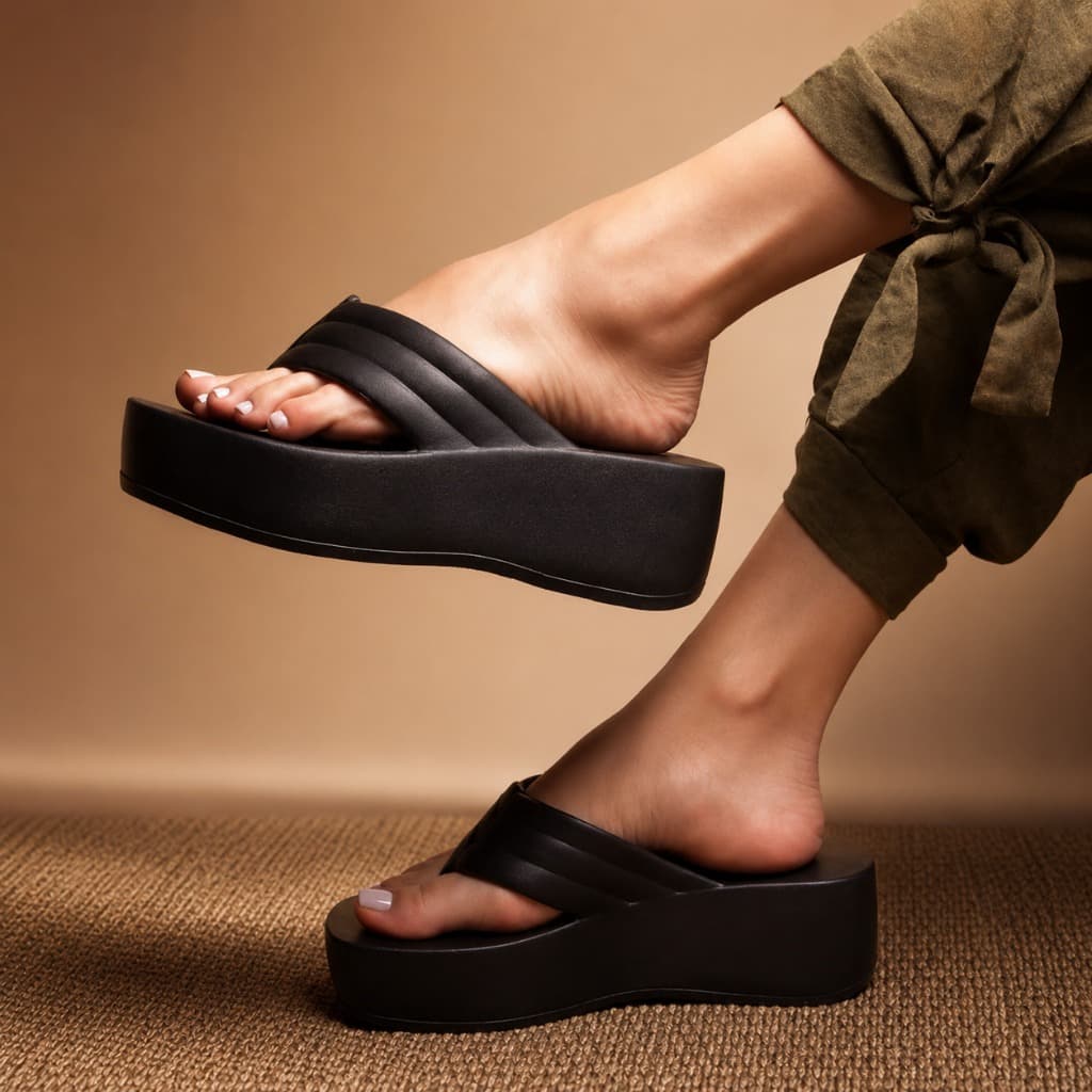Sandália Feminina Plataforma Preta Ultra Conforto – Leve, Estável e Ideal para Uso Diário