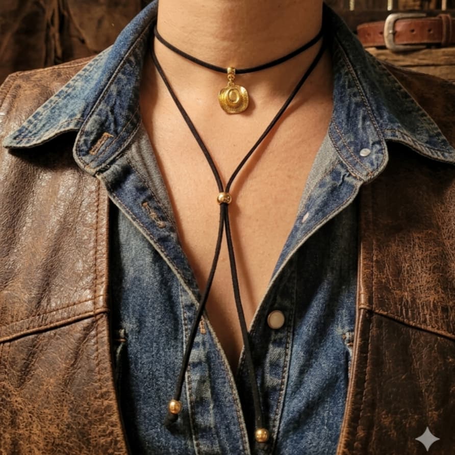 Country Gravatinha Country Rodeio Sertanejo Boiadeira Pingente Dourado Chapéu