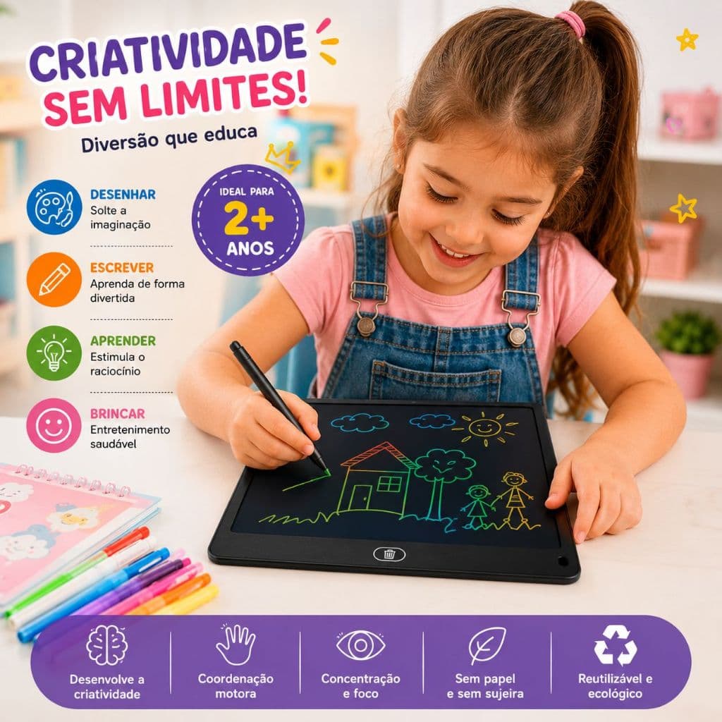 Lousa Mágica Tela Lcd Tablet Infantil De Escrever E Desenhar 8.5/10/12 Polegadas
