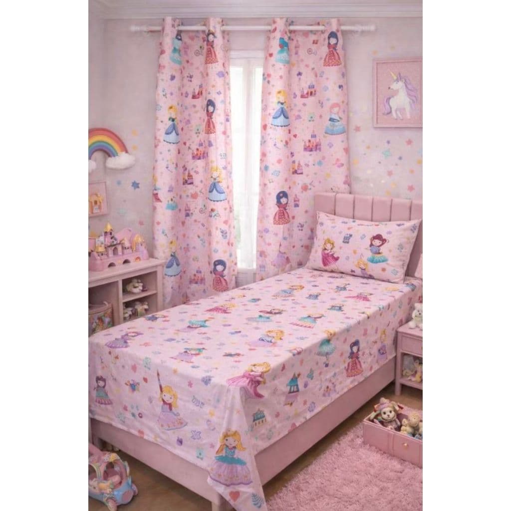 Jogo De Cama Infantil temático 3 peças com Cortina - Lençol + Fronha Estampados
