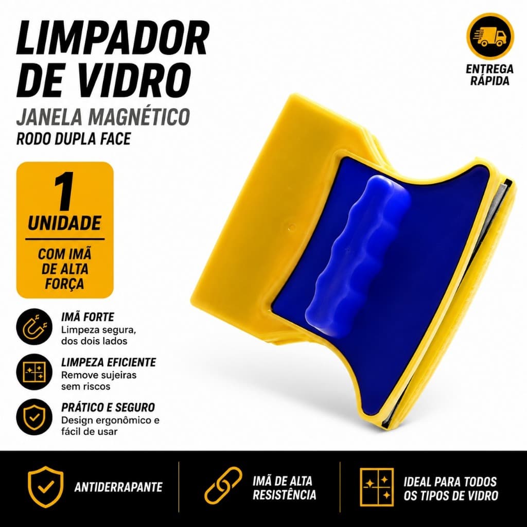 Limpador De Vidro Janela Magnético Rodo Mágico Dupla Face