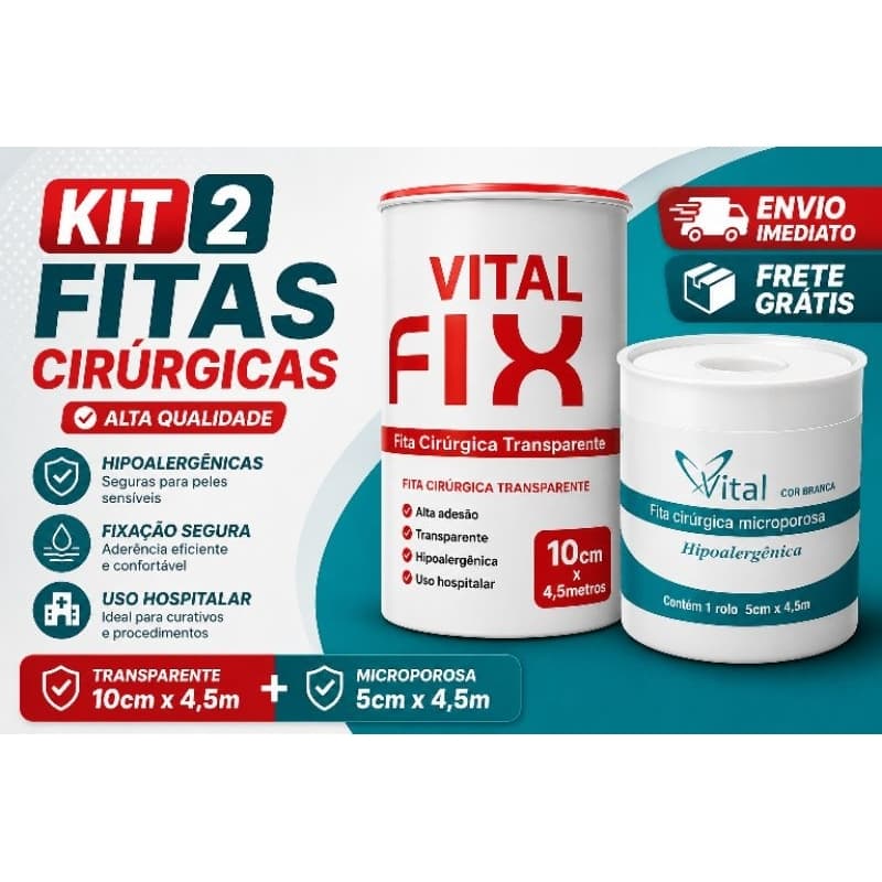Kit VitalFix Fita Transpore 10cm x 4,5m Hipoalergênica Transparente - Vital Fix