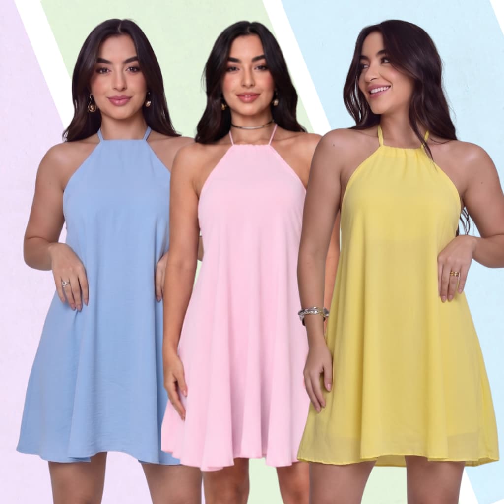 Kit 2 Vestidos Alcinha com amarração costas nua Frente Única Soltinho