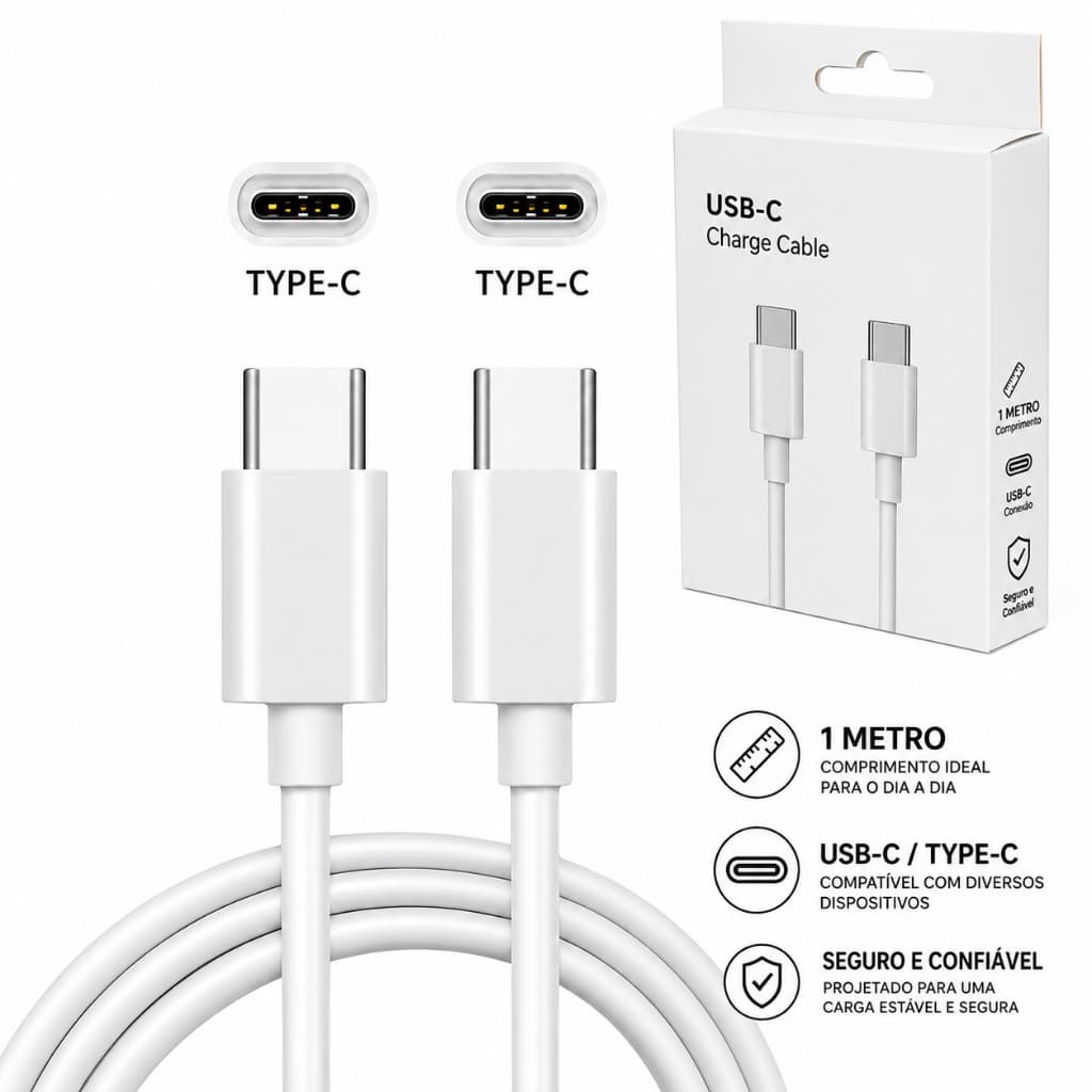Cabo Carregador USB Turbo Tipo C PD Dados e Carga Rápida