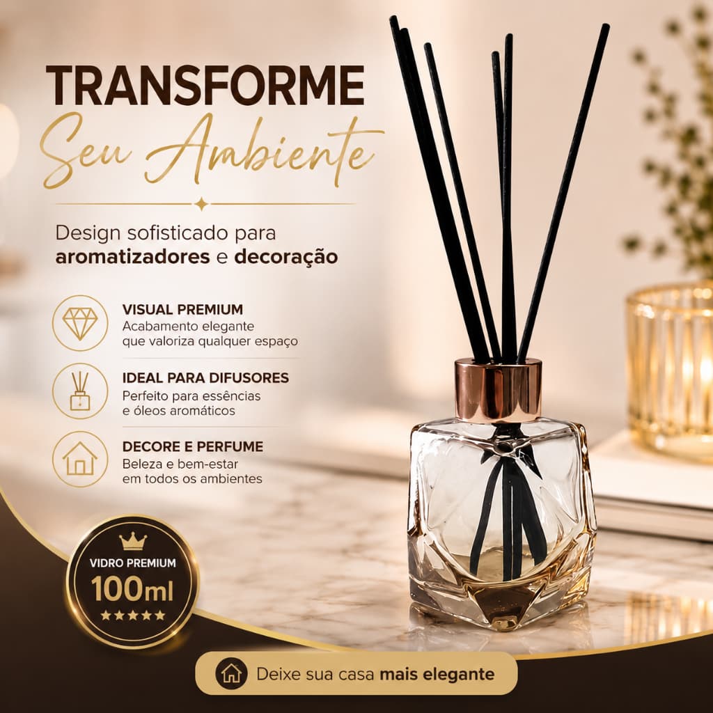 Frasco para Difusor de Vidro Dourado