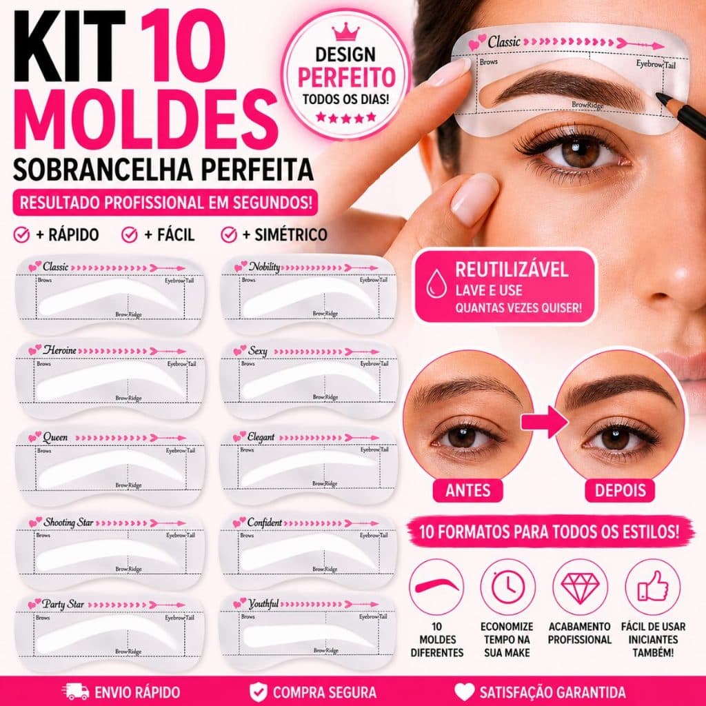 Kit 10 Molde Sobrancelha Perfeita Reutilizável Design Profissional Fácil Usar - Kit Sobrancelha Completo Molde Regulável