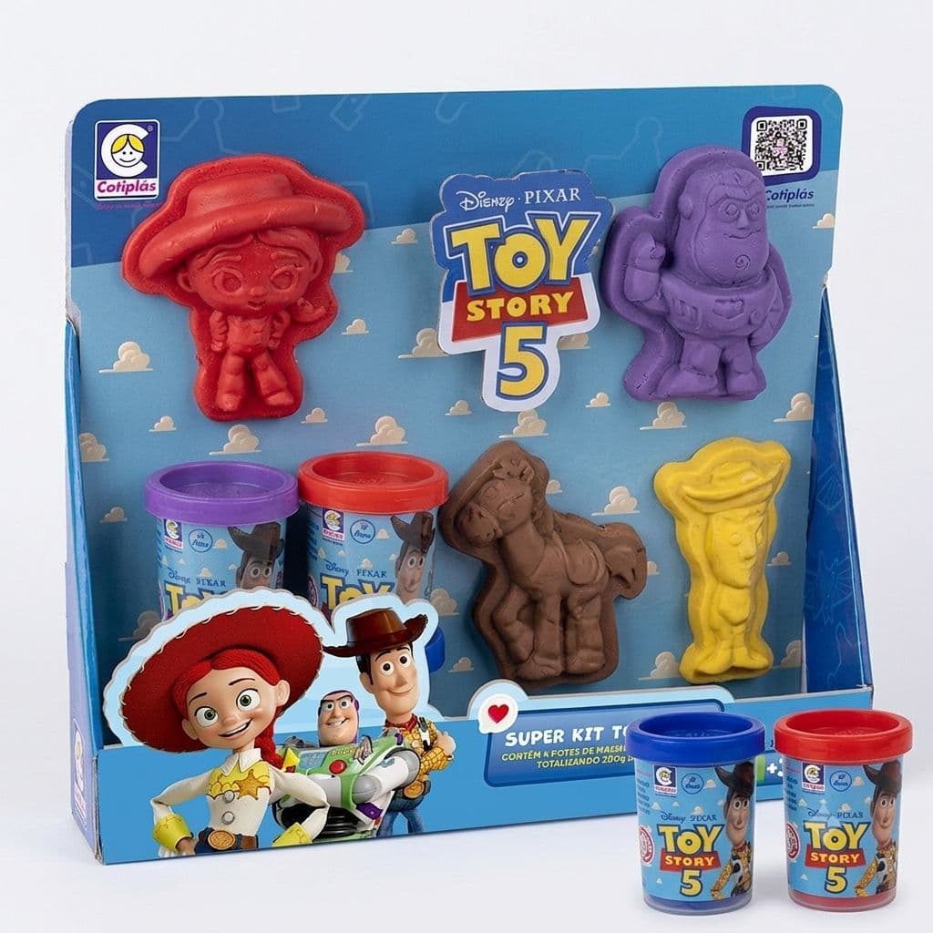 Kit Massinha Toy Story 5 Lançamento Cotiplás - Com 4 Potes e 4 Moldes (Woody, Buzz, Jessie e Bala no Alvo)