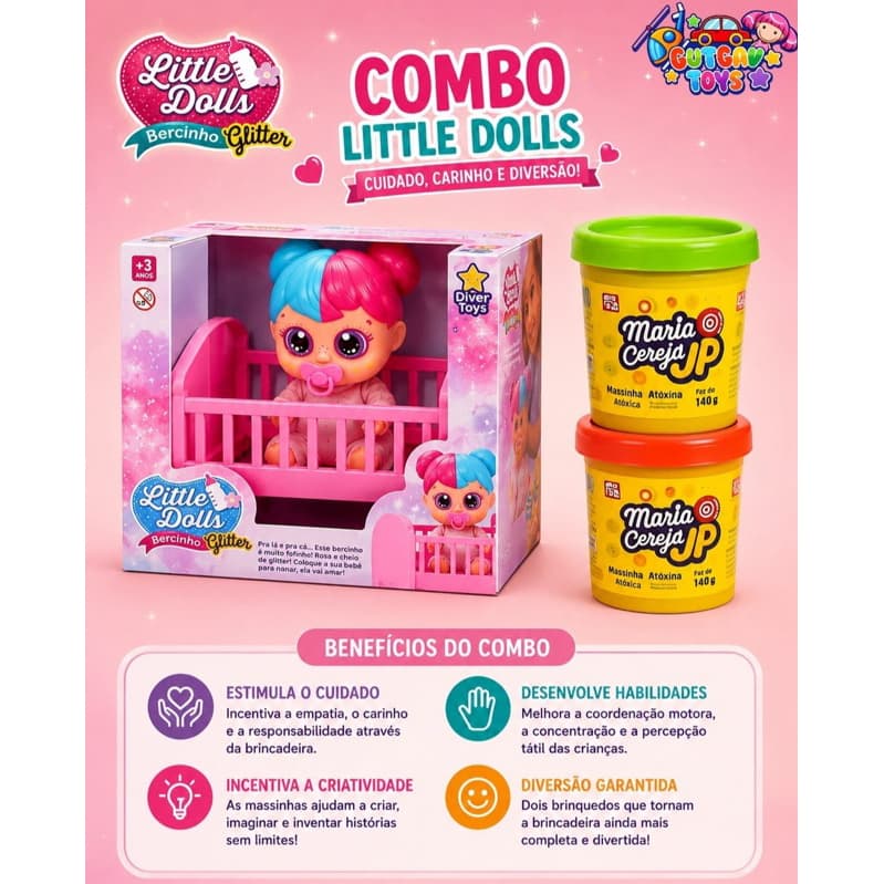 Little Dolls Glitter Bercinho - Divertoys - boneca menina