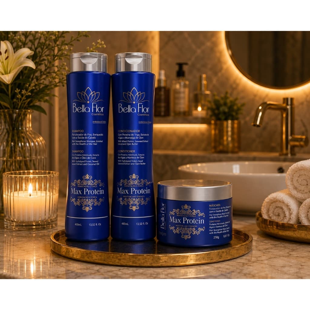 Kit Capilar Max Protein 3 Produtos (Shampoo, Condicionador e Máscara) Profissional