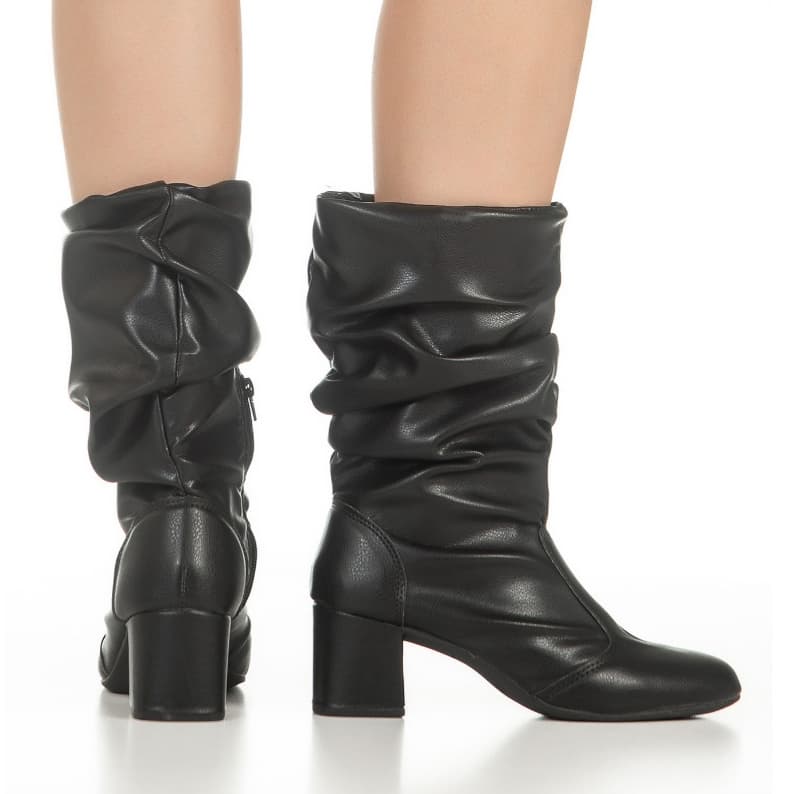 BOTA PLISSADA Bico Redondo Bota Feminina Moderna Feminina Confortavel Dia a Dia Inverno Enrugada Salto Médio