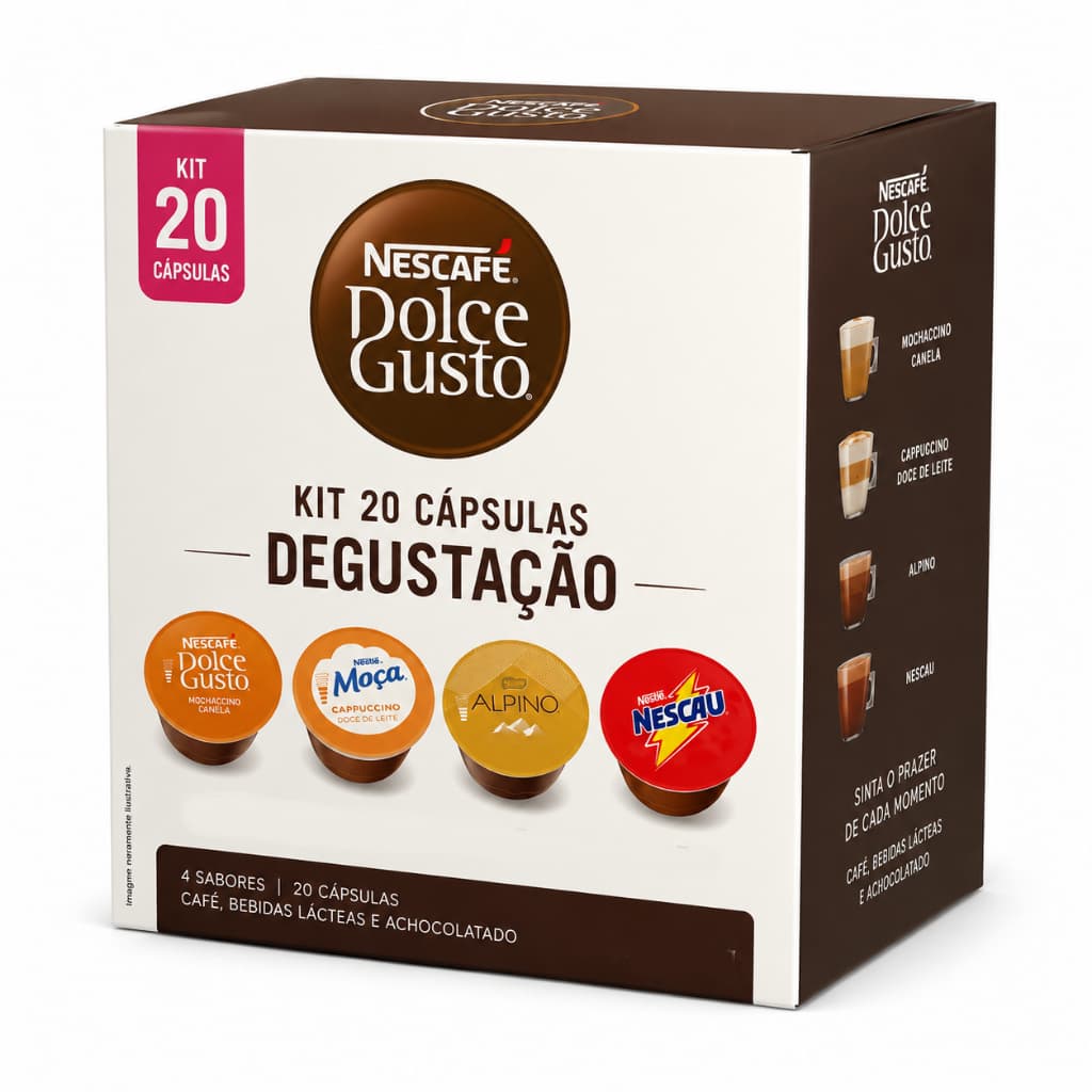 Kit 20 Cápsulas Dolce Gusto Sabores Doces Alpino Nescau Cappuccino Moça Sortido