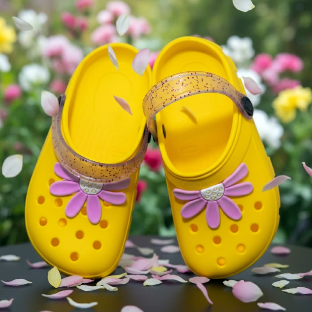 Babuche Infantil Menina Flor Rosa Amarelo Sandália Confortável